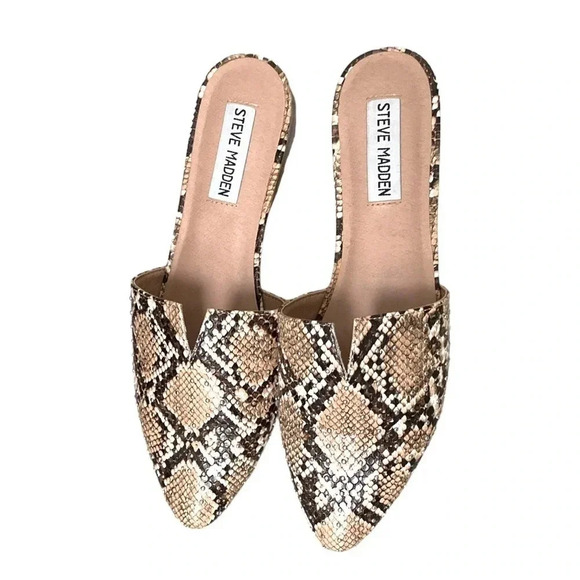 STEVE MADDEN | Ally M Tan & Brown PU Leather Studded Snake Print Flats Size 8M - Picture 4 of 5